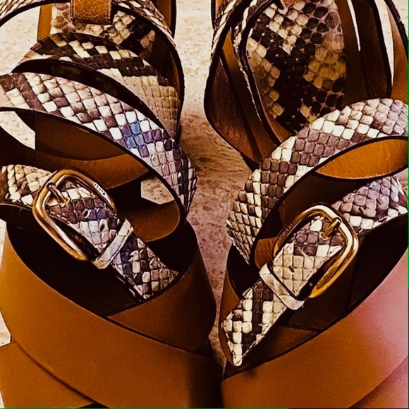 GUCCI Leather & Python Cross Ankle Wrap Heels - Picture 6 of 7